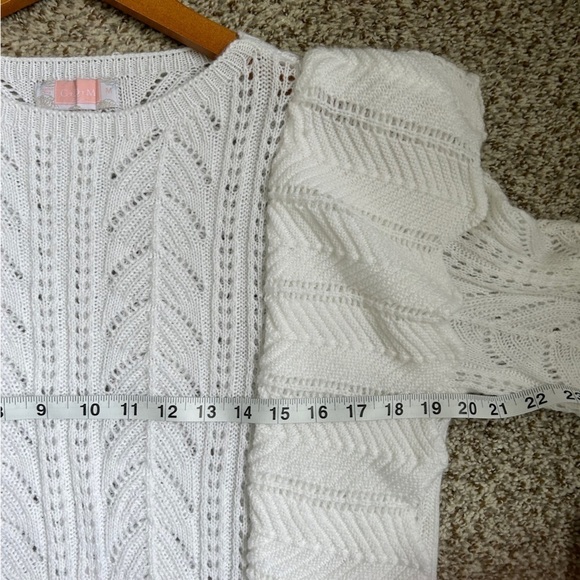 C+D+M White Ruffle Crewneck Sweater Medium Neutral Preppy Casual Formal - Picture 5 of 6